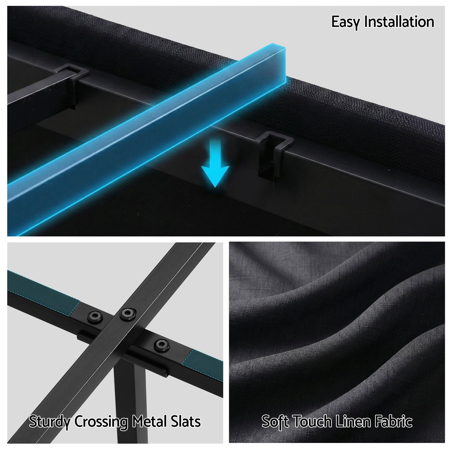 Queen Bed Frame with Storage Drawers, RGB Lights, and Charging Station – Upholstered Fabric