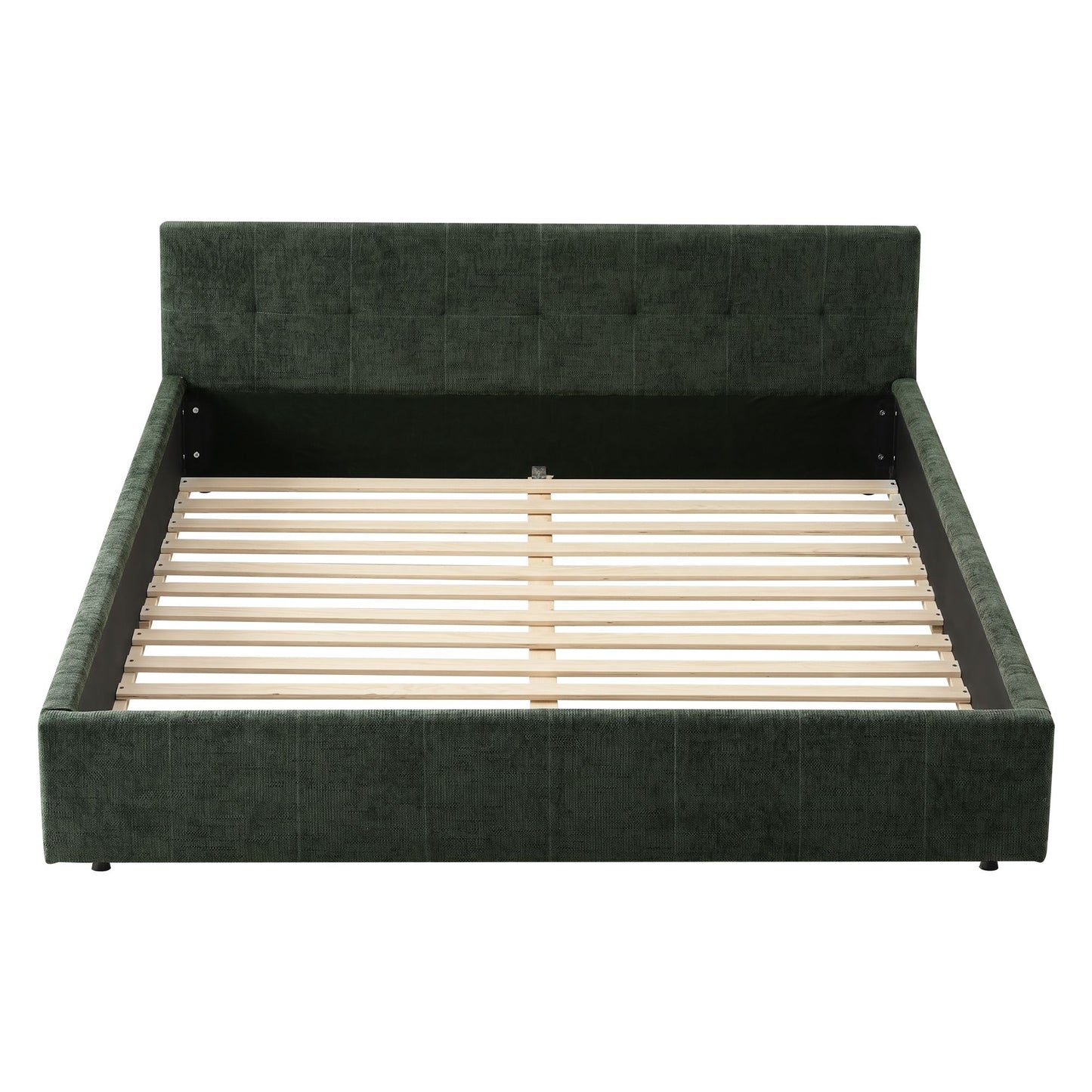 TWSC Double Bed Frame Chenille Heavy Duty Platform Base Green 300kg Support No Box Spring Needed