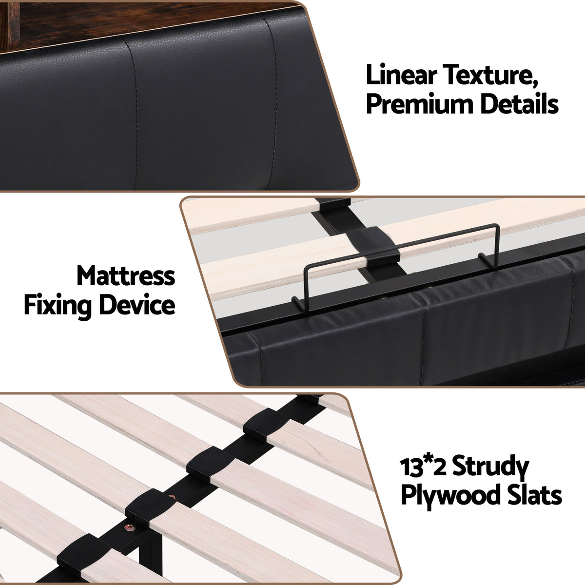 TWSC Double Bed Frame with Gas Lift Storage LED Lights Charging Station Headboard with Open Shelf