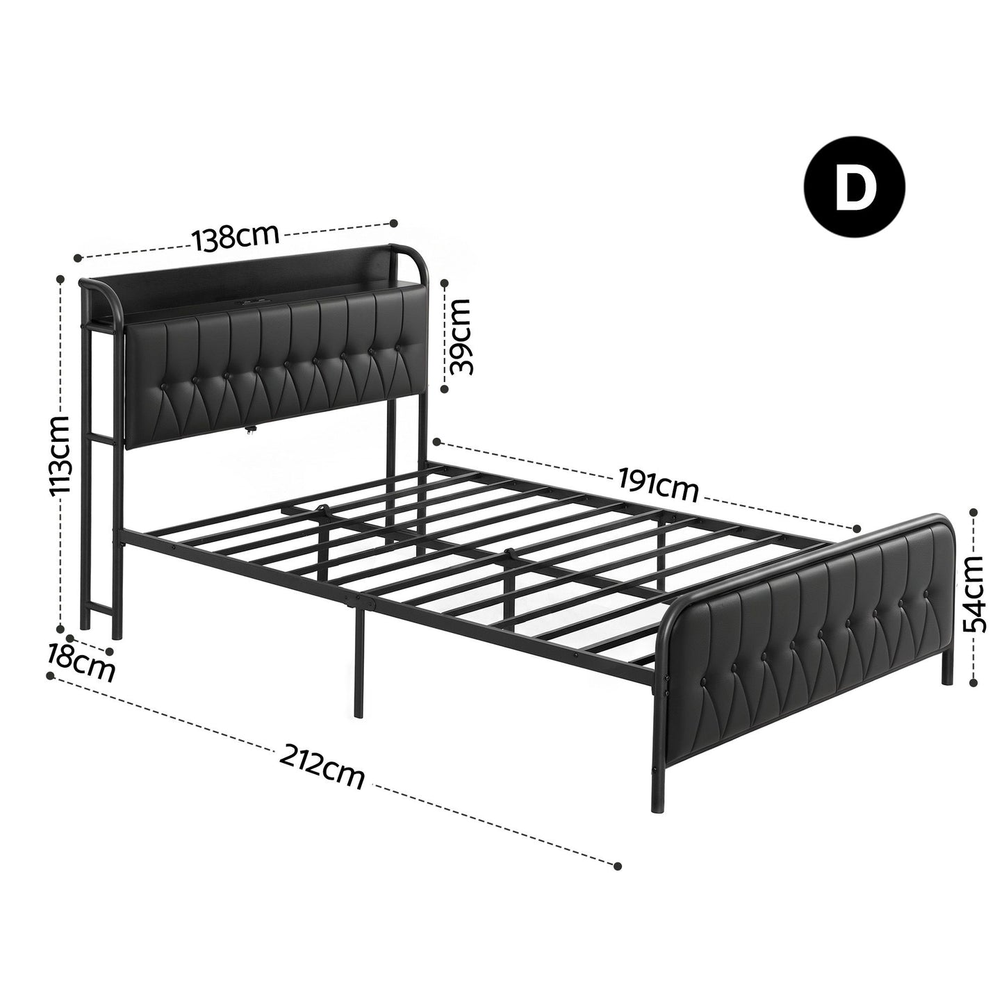 Double Bed Frame with Storage Headboard and SAA Certified Charging Station