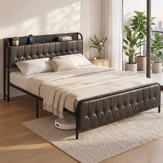 King Bed Frame with Storage Headboard and SAA Certified Charging Station