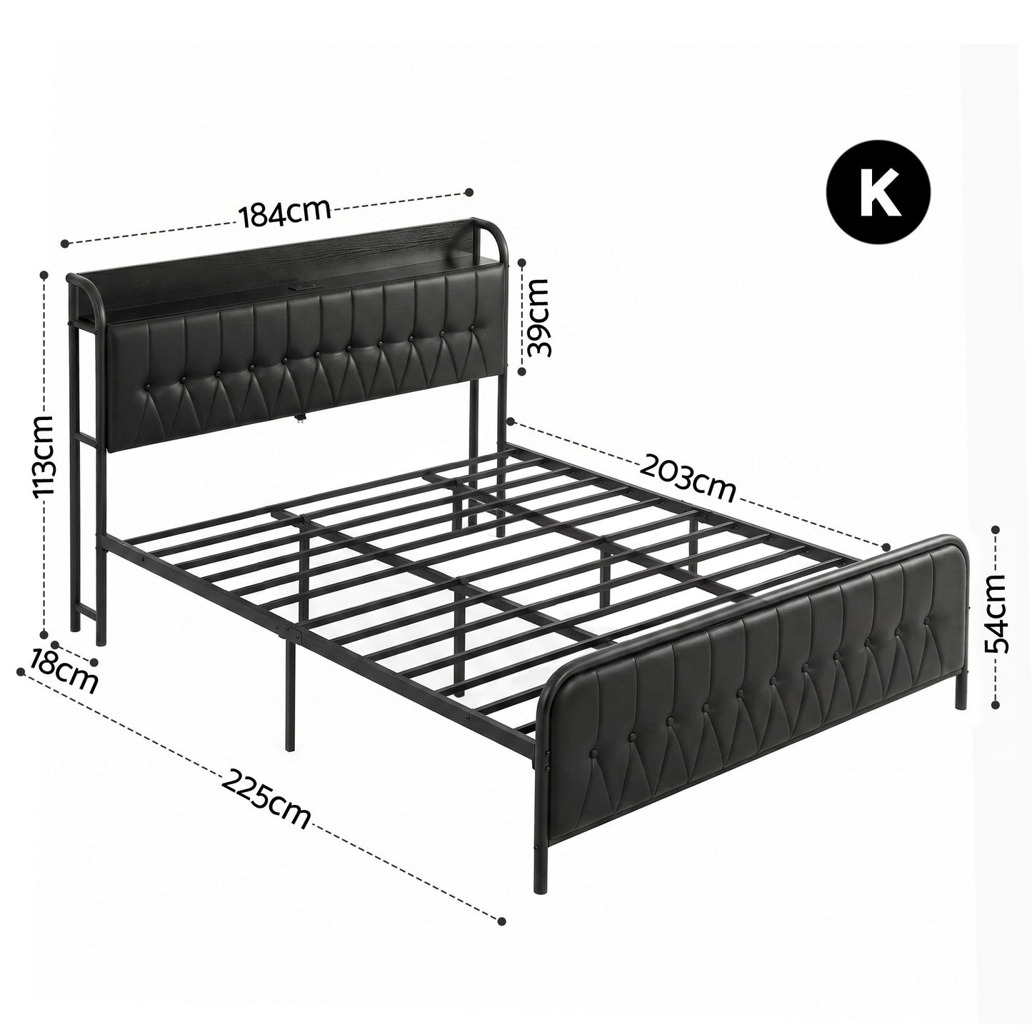 King Bed Frame with Storage Headboard and SAA Certified Charging Station