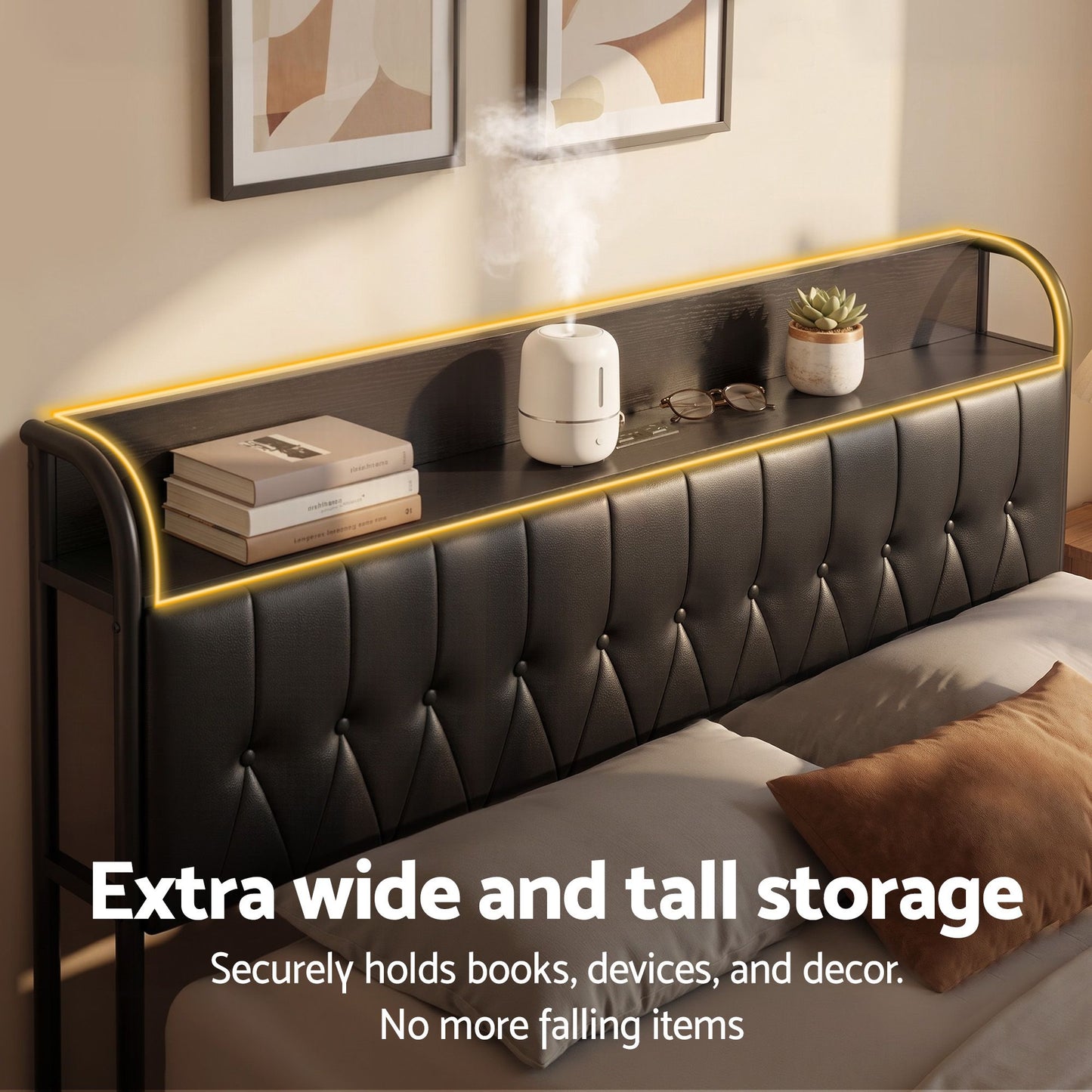 King Bed Frame with Storage Headboard and SAA Certified Charging Station