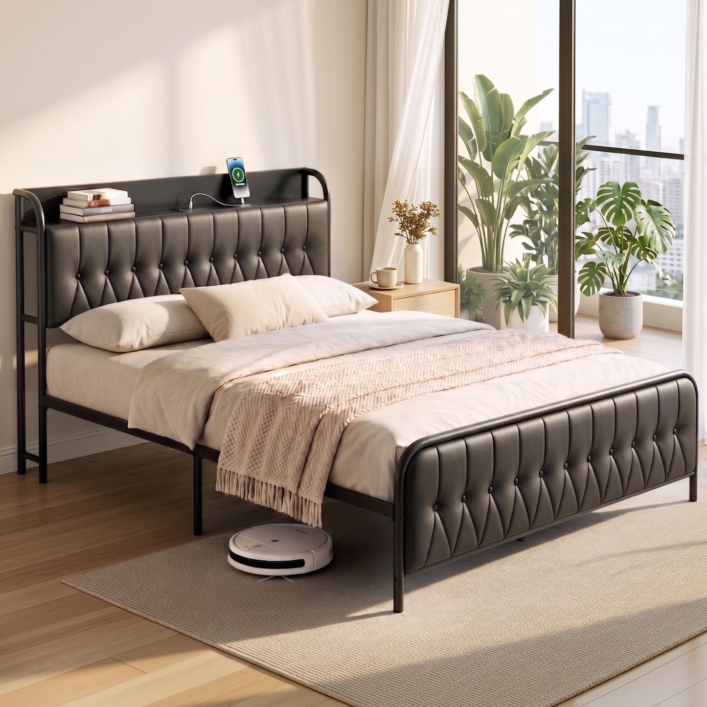 TWSC Queen Bed Frame with Storage Headboard SAA Certified Charging Station