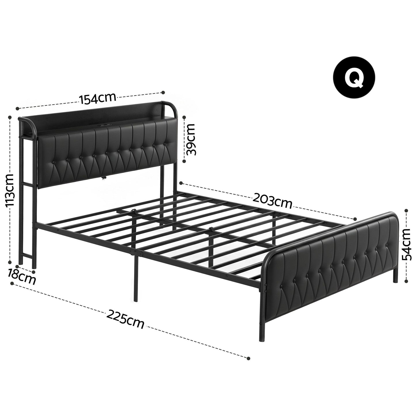 TWSC Queen Bed Frame with Storage Headboard SAA Certified Charging Station