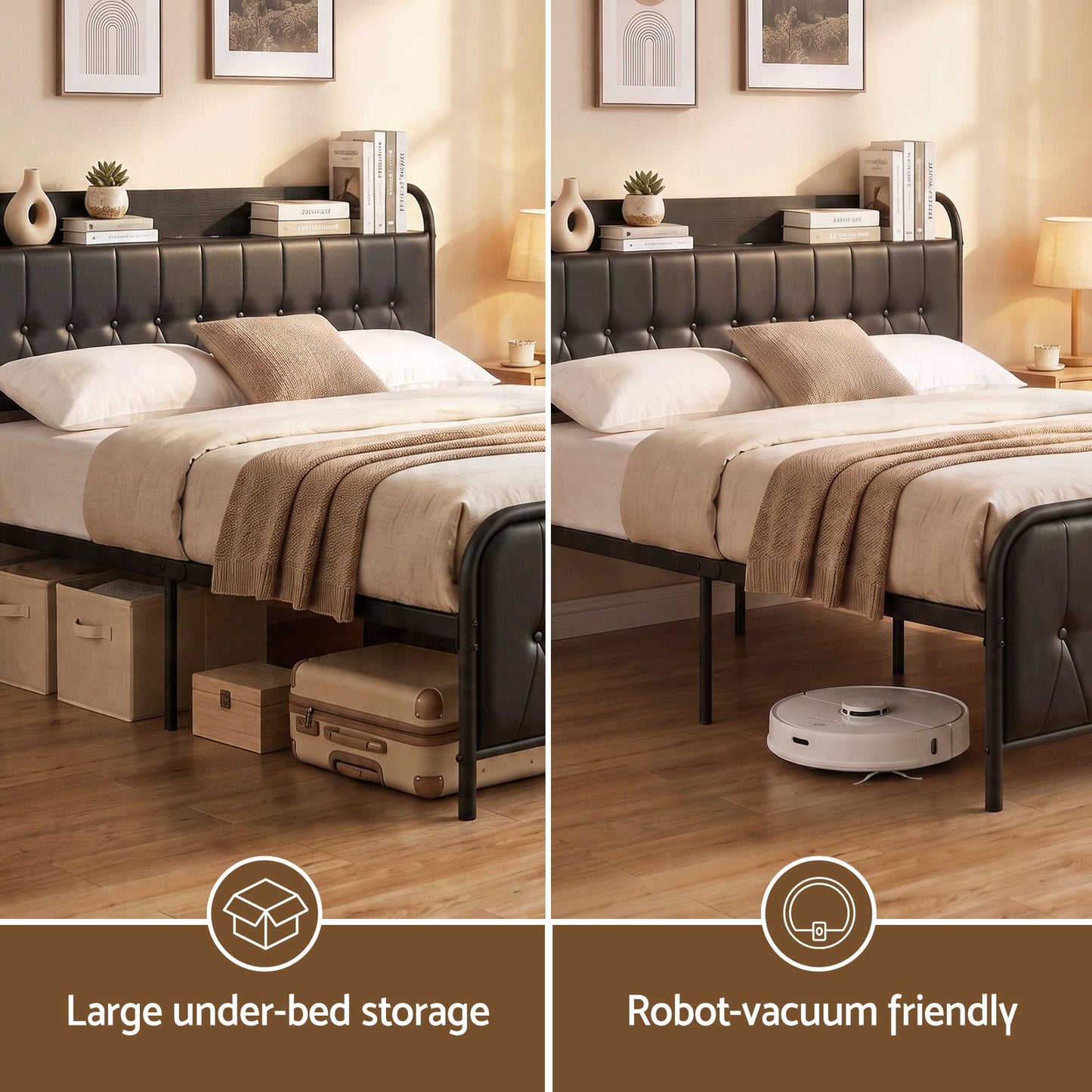 TWSC Queen Bed Frame with Storage Headboard SAA Certified Charging Station