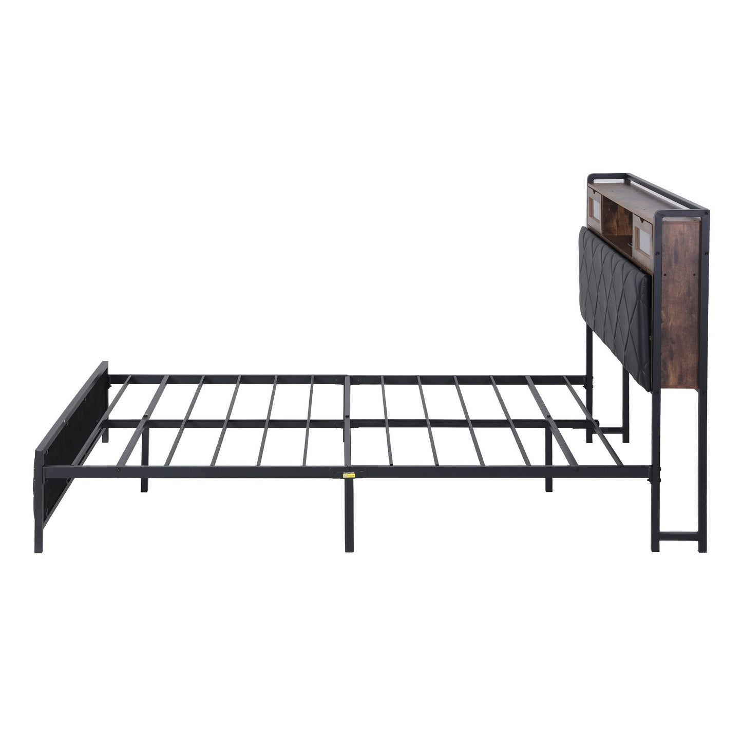 Double Bed Frame with LED Lights and Storage Headboard – USB & AC Charging Station