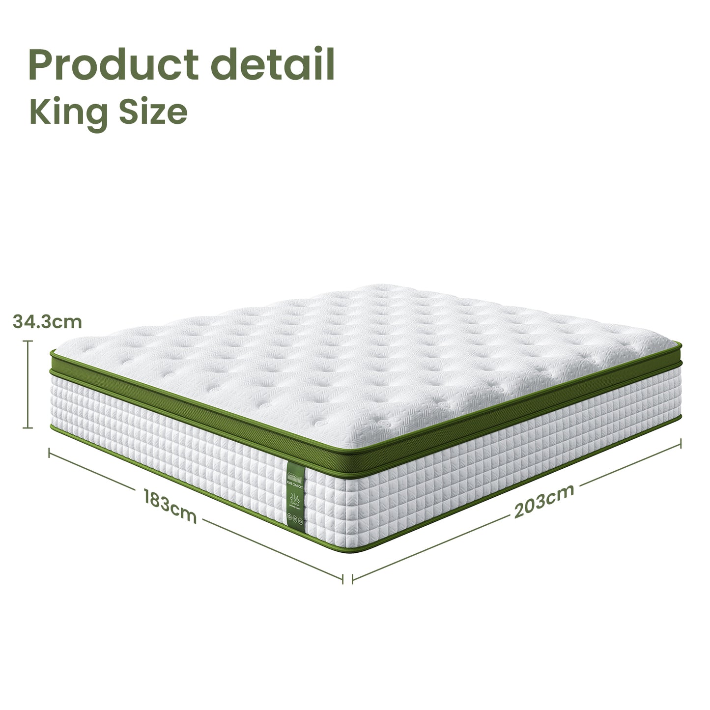 BedStory King Bed Frame and Mattress Set – Upholstered Linen, Pocket Coil Mattress, Beige