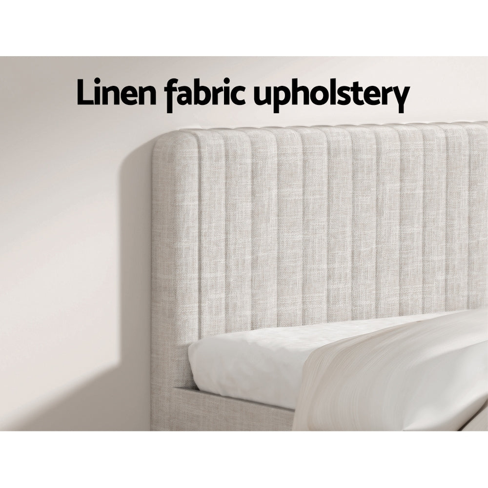 BedStory King Bed Frame and Mattress Set – Upholstered Linen, Pocket Coil Mattress, Beige