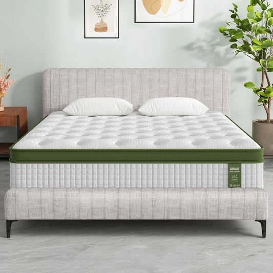 BedStory Queen Bed Frame and Mattress Set – Upholstered Linen, Pocket Coil, Beige