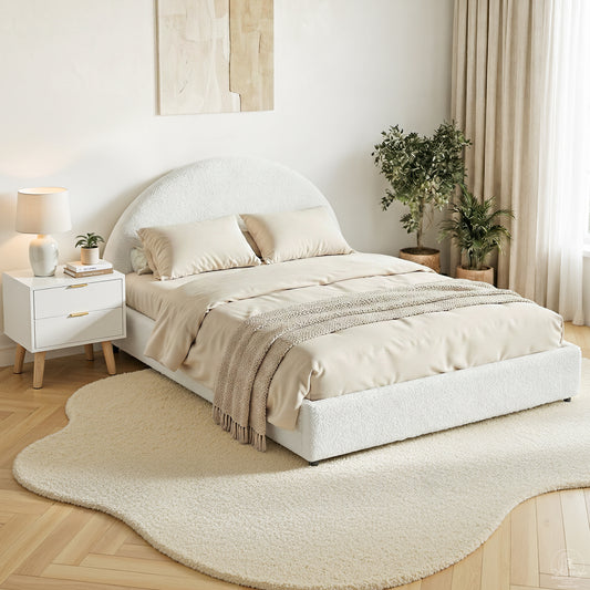 TWSC Queen Bed Frame Bedside Table Set Gas Lift Storage Base with Boucle Fabric Upholstered Headboard 2 Drawer Nightstand for Bedroom Furniture