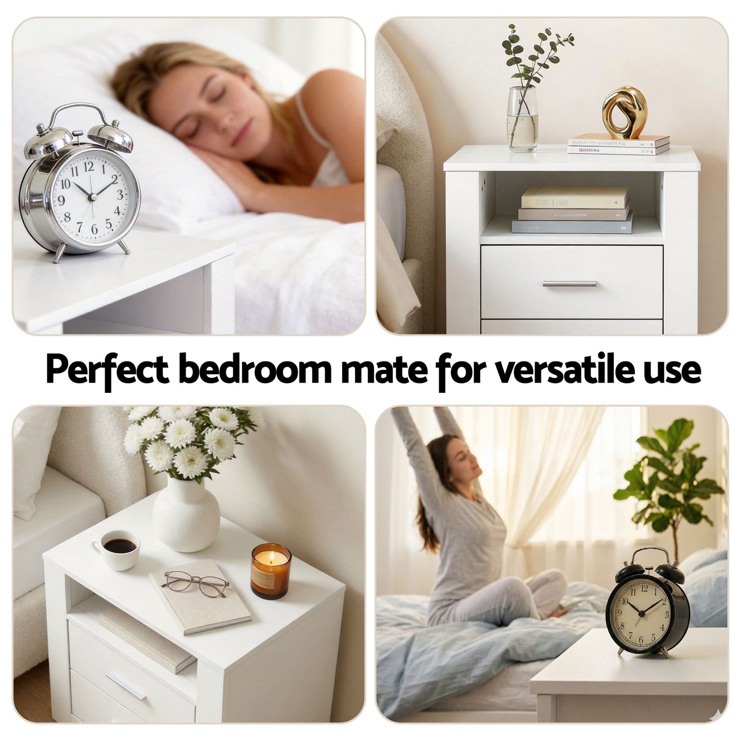 TWSC Queen Bed Frame with Storage and Bedside Table Set Boucle Fabric Gas Lift Bed Base 2-Drawer Nightstand