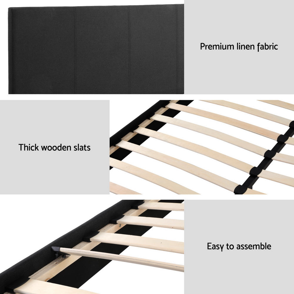 BedStory Double Bed Frame and Hybrid Pocket Coil Mattress – Charcoal Upholstered, Medium-Firm Support