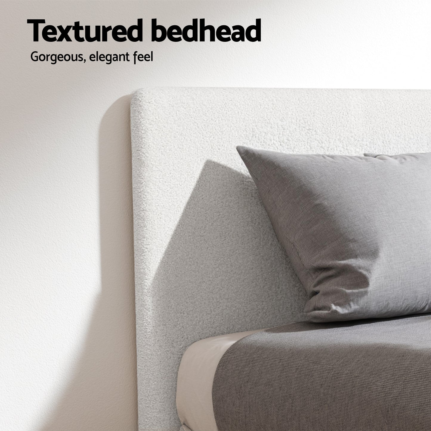 TWSC Single Bed Frame with Hybrid Mattress Set 30cm Medium Firm Platform Headboard Boucle Upholstered Pocket Coil for Pressure Relief