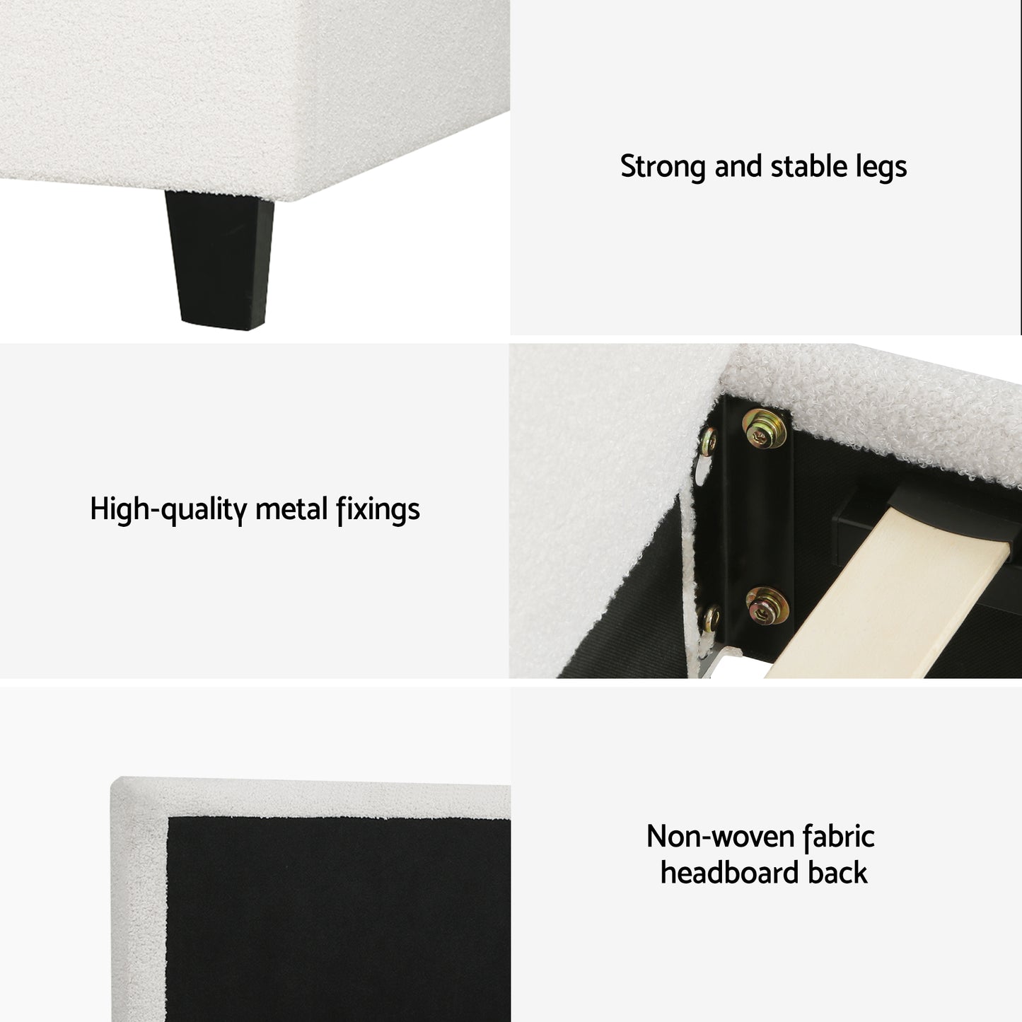 TWSC Single Bed Frame with Hybrid Mattress Set 30cm Medium Firm Platform Headboard Boucle Upholstered Pocket Coil for Pressure Relief