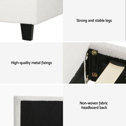 TWSC Single Bed Frame with Hybrid Mattress Set 30cm Medium Firm Platform Headboard Boucle Upholstered Pocket Coil for Pressure Relief