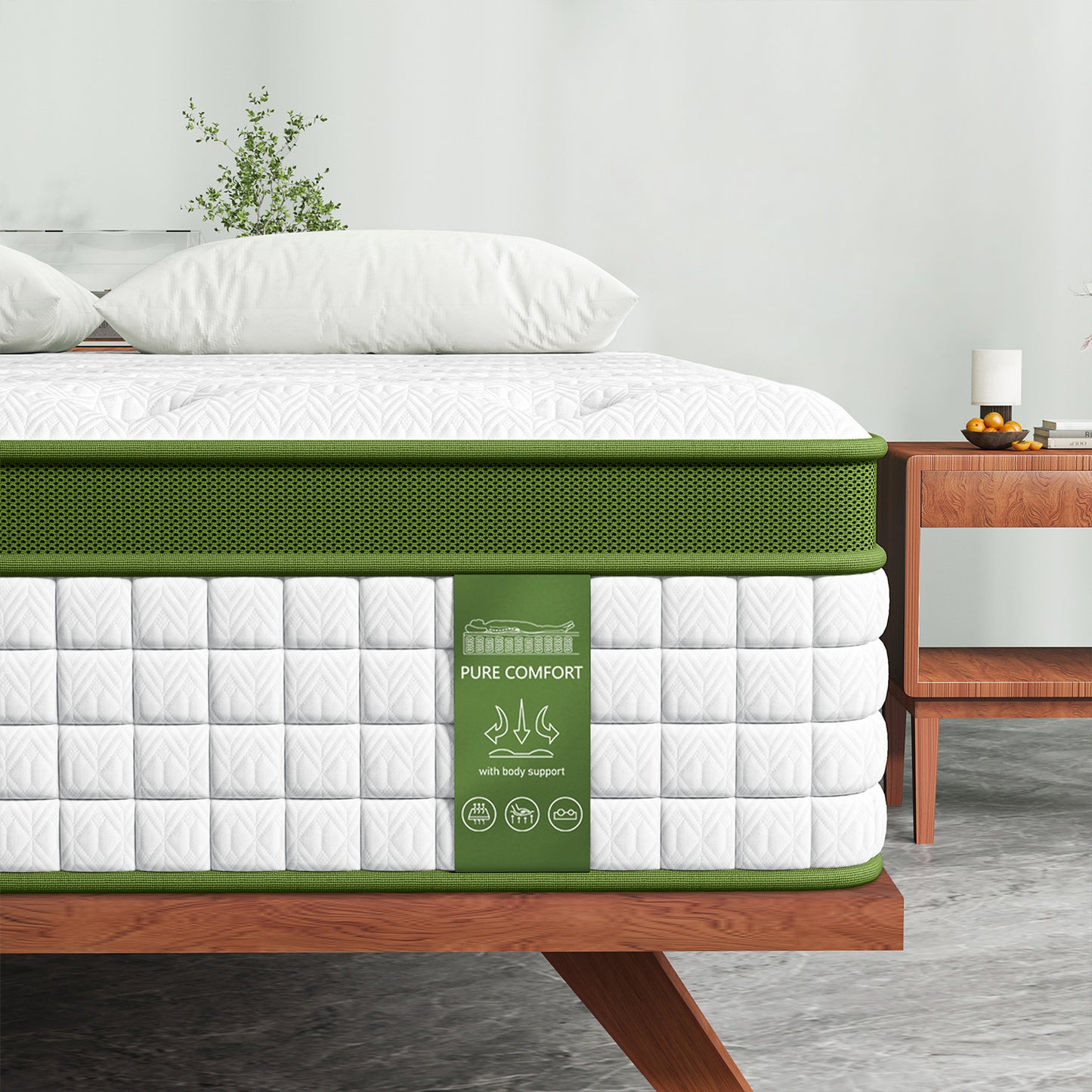 TWSC Single Bed Frame with Hybrid Mattress Set 30cm Medium Firm Platform Headboard Boucle Upholstered Pocket Coil for Pressure Relief