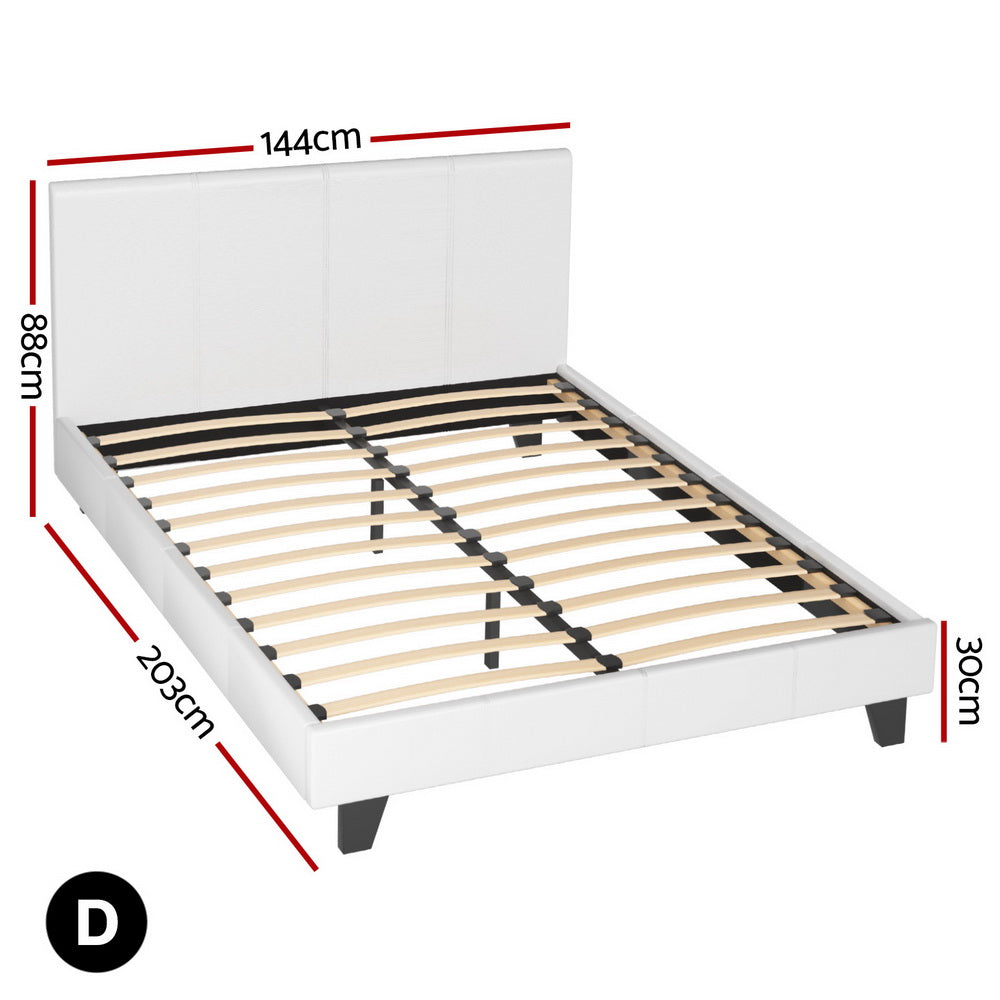 Double Bed Frame and Hybrid Mattress Bundle – White Upholstered with Headboard
