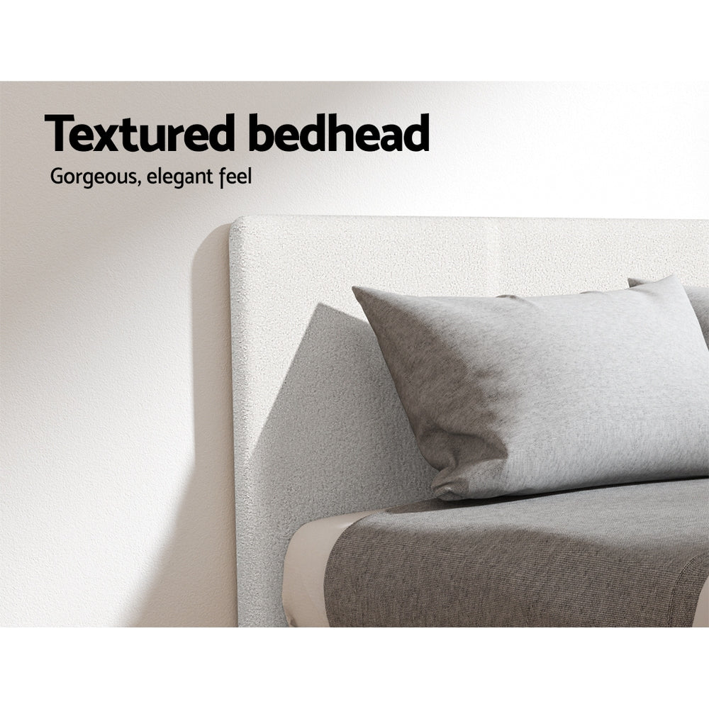 Double Bed Frame and Hybrid Mattress Bundle – White Upholstered with Headboard