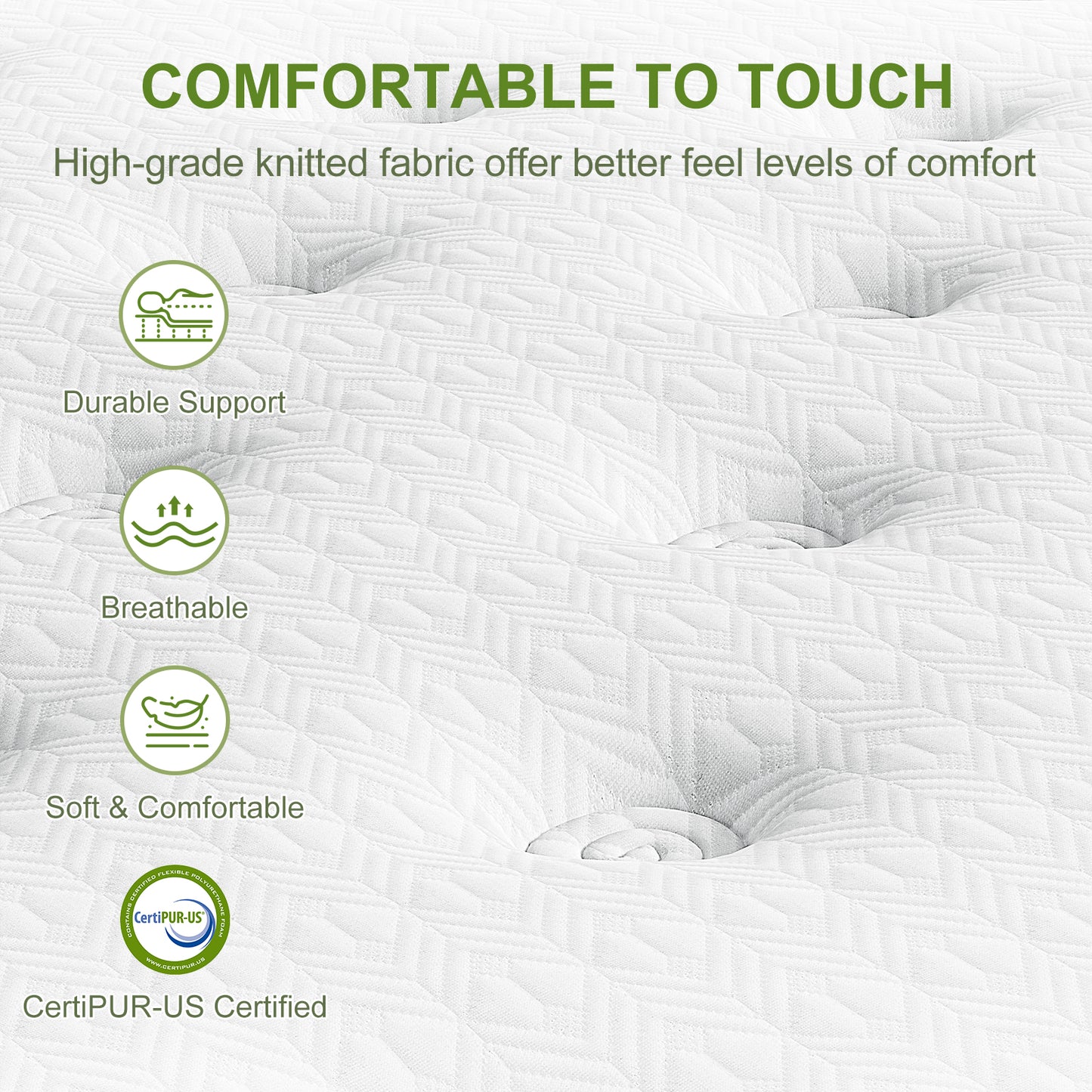 Double Bed Frame and Hybrid Mattress Bundle – White Upholstered with Headboard