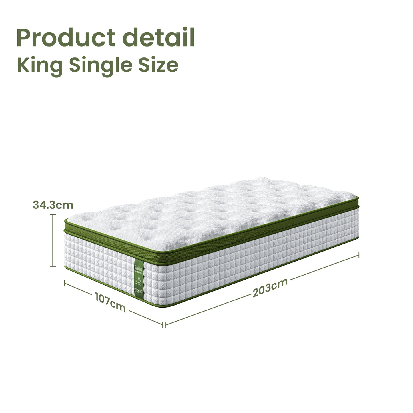 King Single Bed Set – Upholstered Platform with Hybrid Mattress, White Boucle Fabric