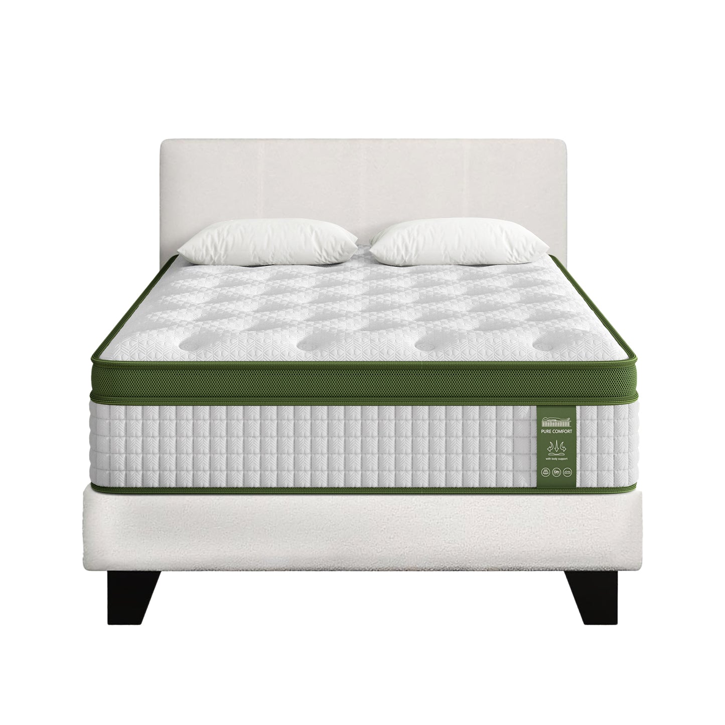 King Single Bed Set – Upholstered Platform with Hybrid Mattress, White Boucle Fabric