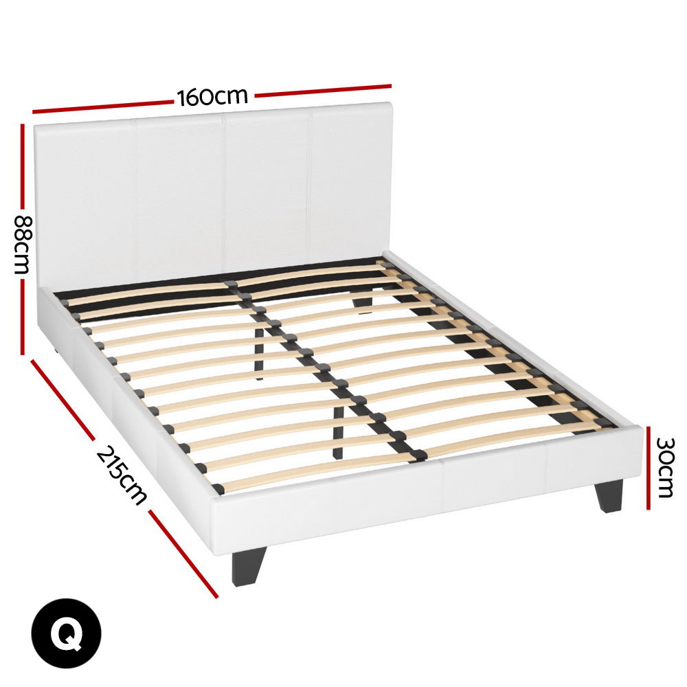 BedStory Queen Bed Frame Set with Medium-Firm Hybrid Mattress, White Leather