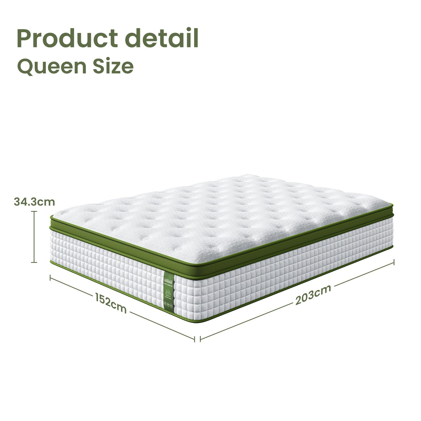 BedStory Queen Bed Frame Set with Medium-Firm Hybrid Mattress, White Leather