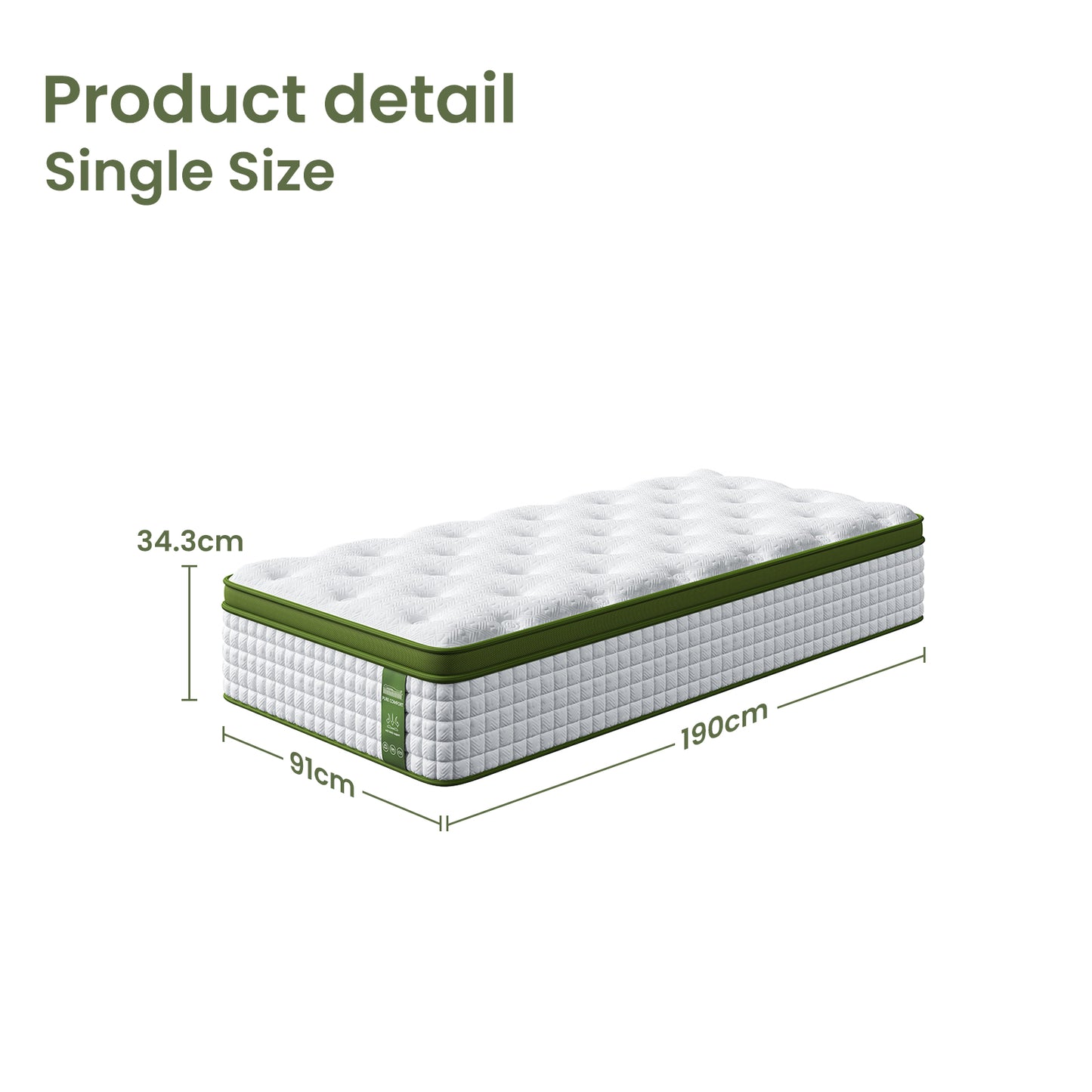 Bed Frame and Medium Firm Hybrid Mattress Bundle – Single, White Boucle Headboard
