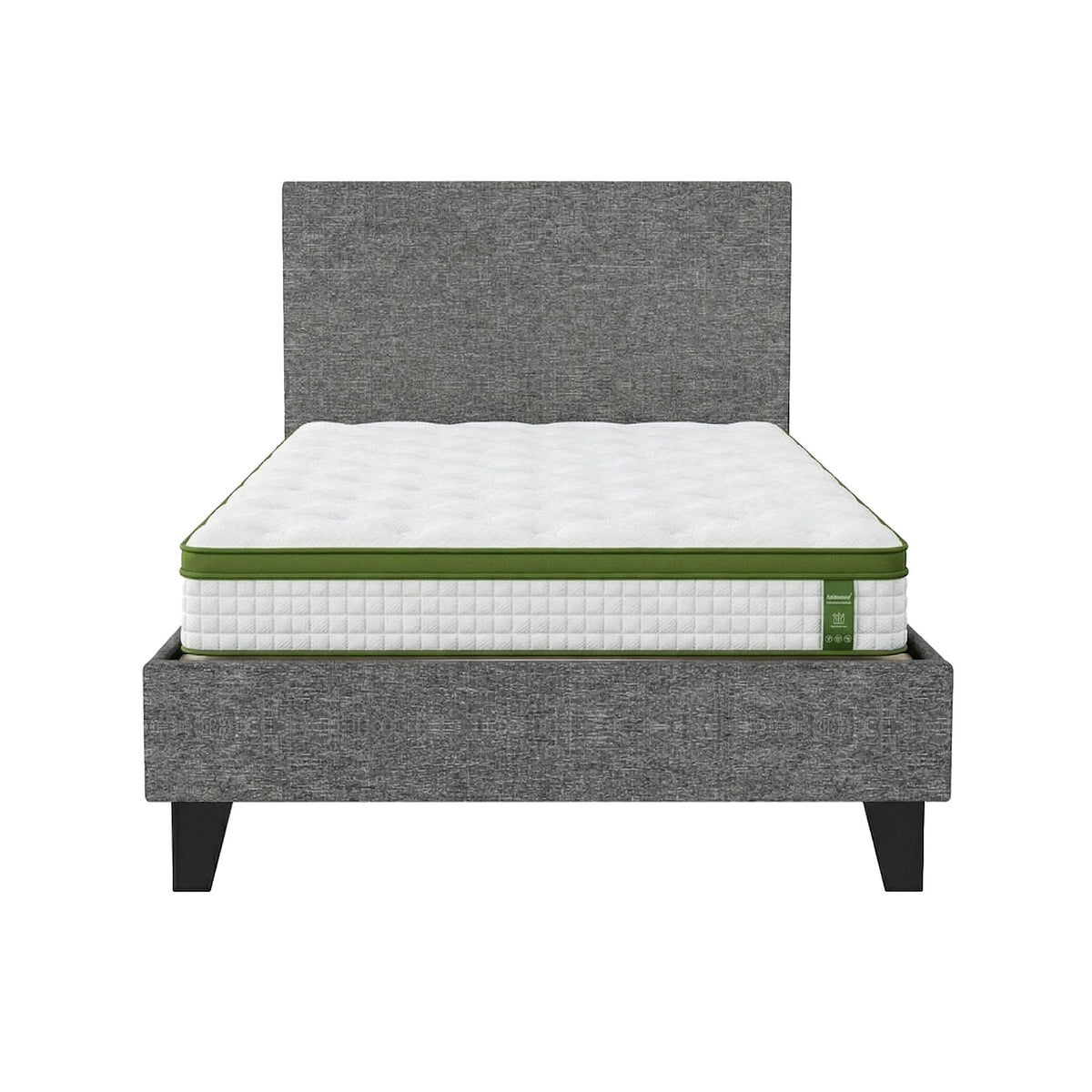 TWSC BedStory Single Bed Frame and Mattress Set, 30cm Hybrid Cooling Gel Mattress with Grey Upholstered Wooden Platform Base, Modern Bedroom Furniture Bundle