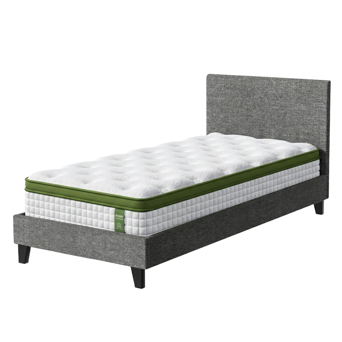 TWSC BedStory Single Bed Frame and Mattress Set, 30cm Hybrid Cooling Gel Mattress with Grey Upholstered Wooden Platform Base, Modern Bedroom Furniture Bundle