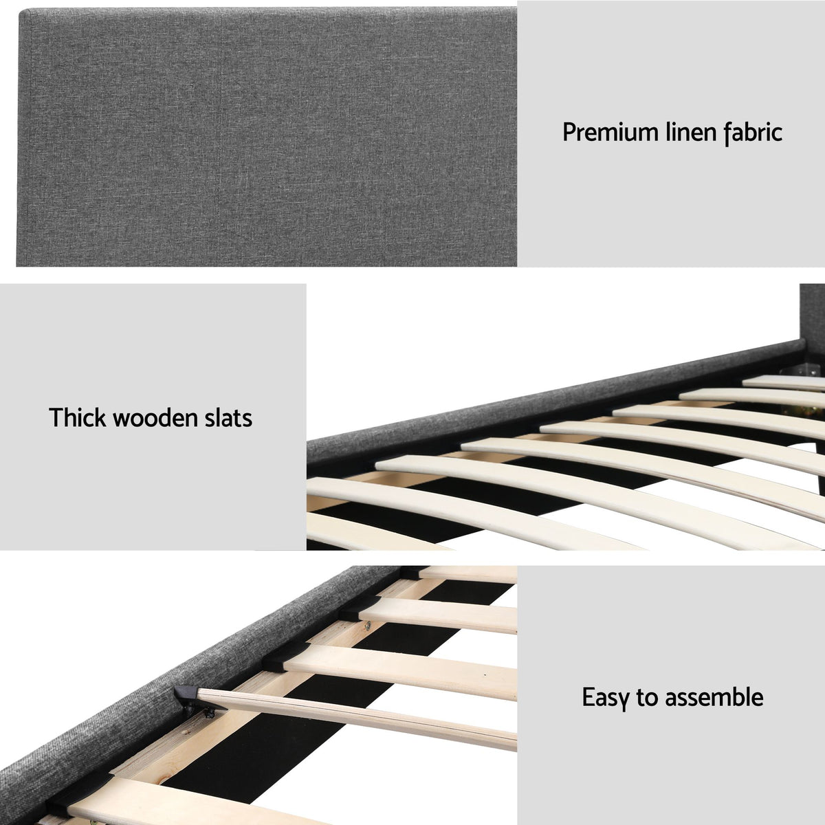 TWSC BedStory Single Bed Frame and Mattress Set, 30cm Hybrid Cooling Gel Mattress with Grey Upholstered Wooden Platform Base, Modern Bedroom Furniture Bundle