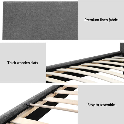 TWSC BedStory Single Bed Frame and Mattress Set, 30cm Hybrid Cooling Gel Mattress with Grey Upholstered Wooden Platform Base, Modern Bedroom Furniture Bundle
