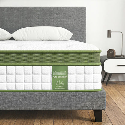 TWSC BedStory Single Bed Frame and Mattress Set, 30cm Hybrid Cooling Gel Mattress with Grey Upholstered Wooden Platform Base, Modern Bedroom Furniture Bundle