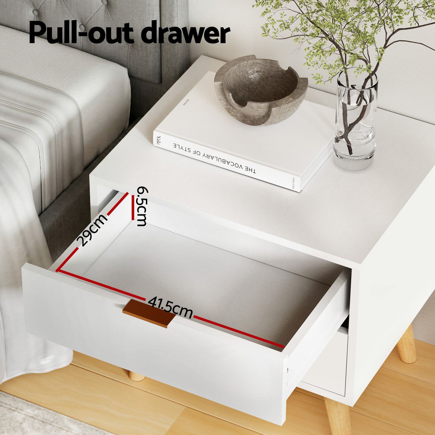 TWSC Upholstered Queen Gas Lift Storage Bed Frame with 2-Drawer Bedside Table Set