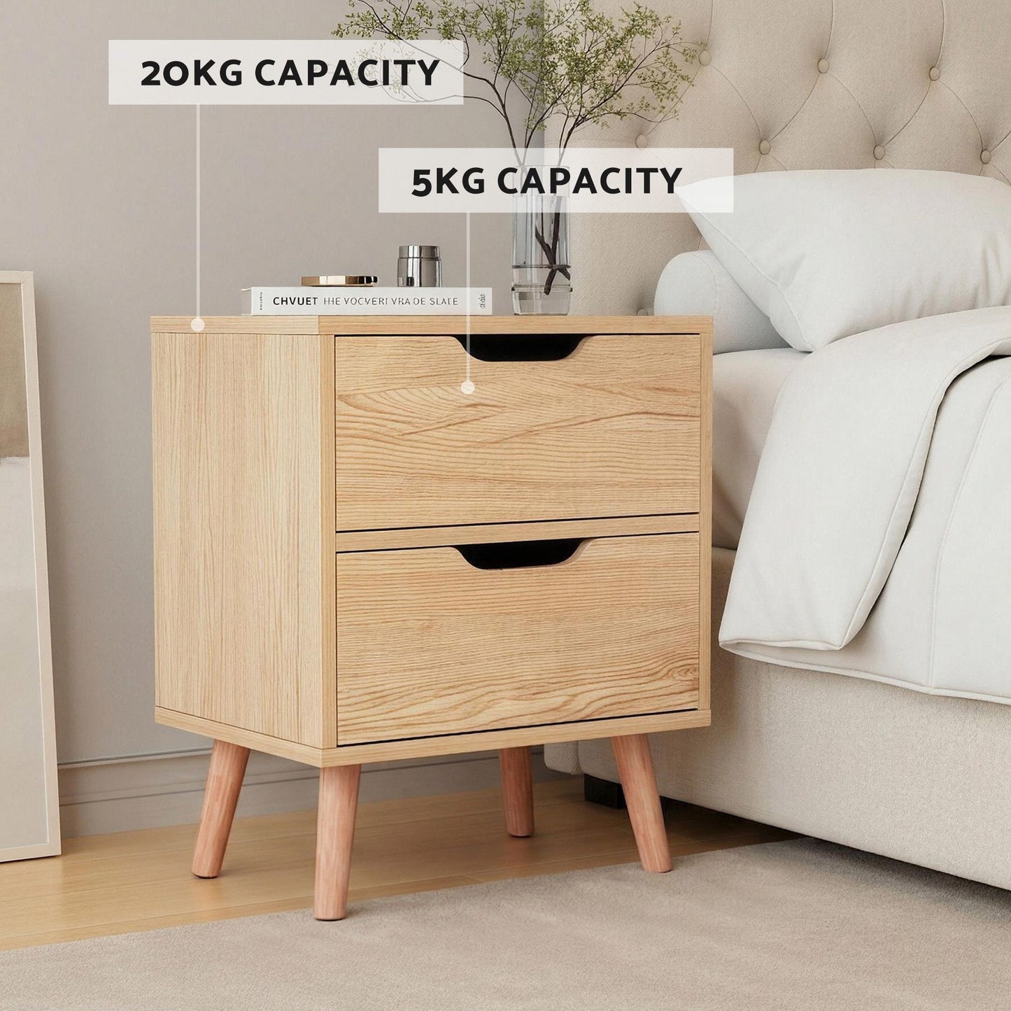 TWSC Double Bed Frame with Storage and Bedside Table Set Tufted Linen Gas Lift Bed Base and 2-Drawer Nightstand