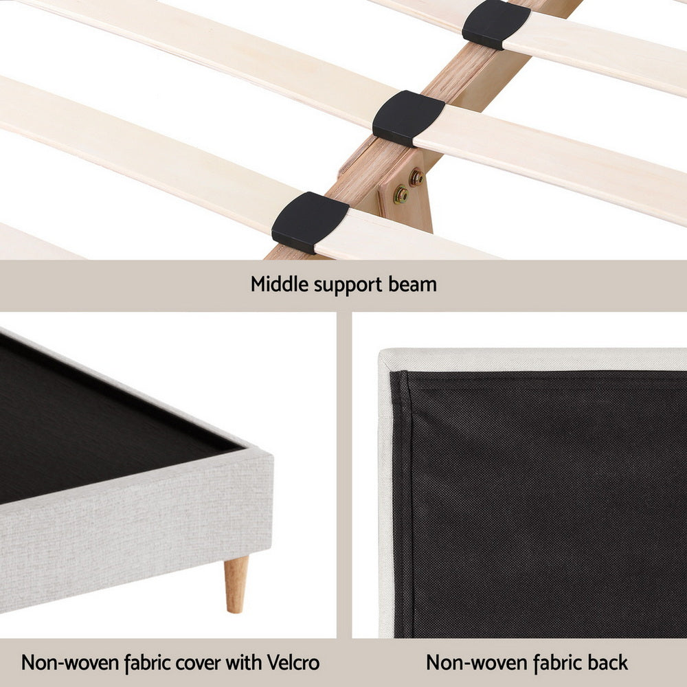 Queen Bed Frame – Upholstered Linen Headboard, Beige
