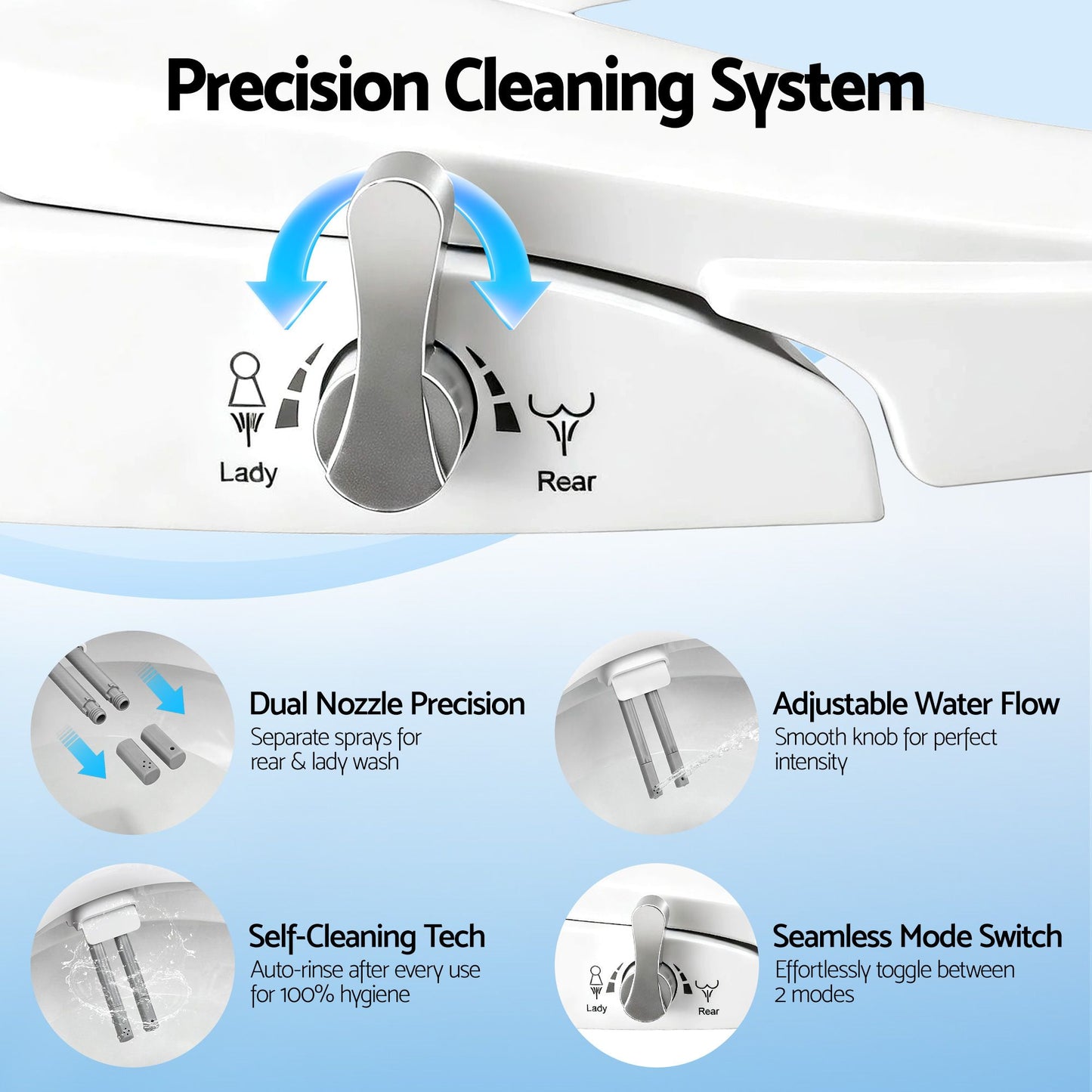 Non-Electric Bidet Toilet Seat – D-Shape, Dual Nozzle, Soft Close, WaterMark Certified