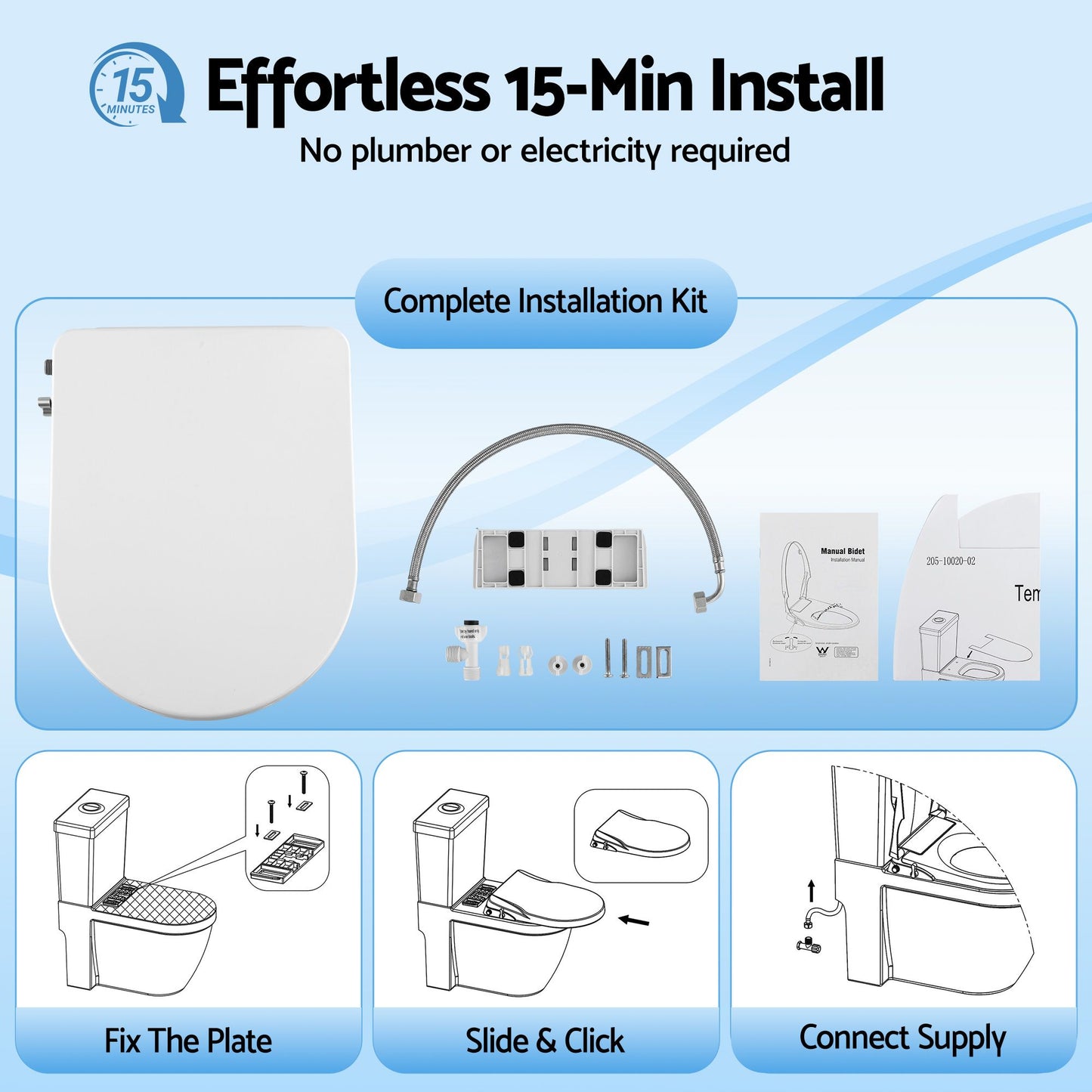Non-Electric Bidet Toilet Seat – D-Shape, Dual Nozzle, Soft Close, WaterMark Certified