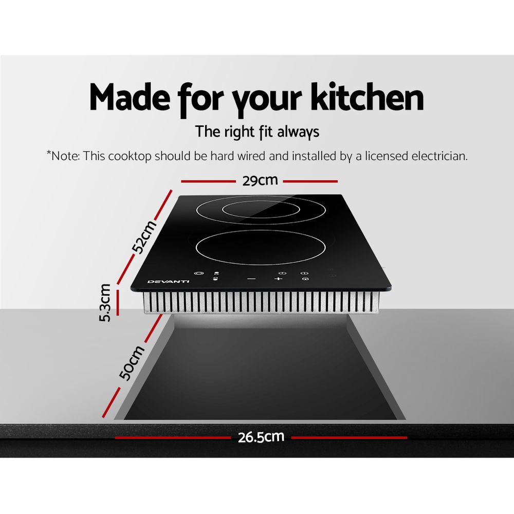 Ceramic Electric Cooktop – Touch Control, 30cm Black Glass