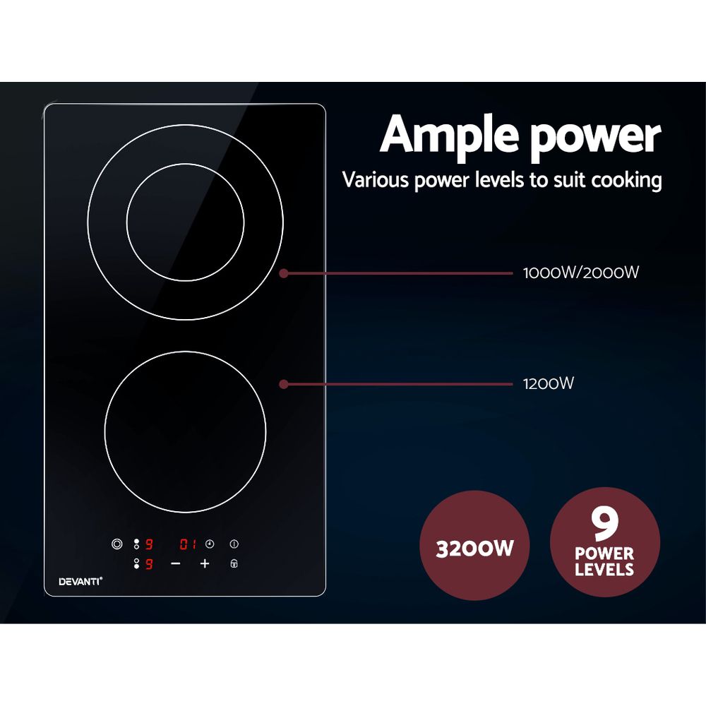 Ceramic Electric Cooktop – Touch Control, 30cm Black Glass