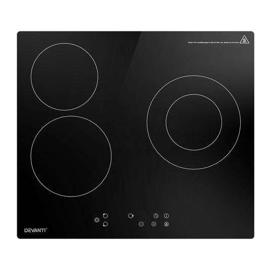 Devanti Ceramic Electric Cooktop – 4 Burner Touch Control, 60cm Black Glass