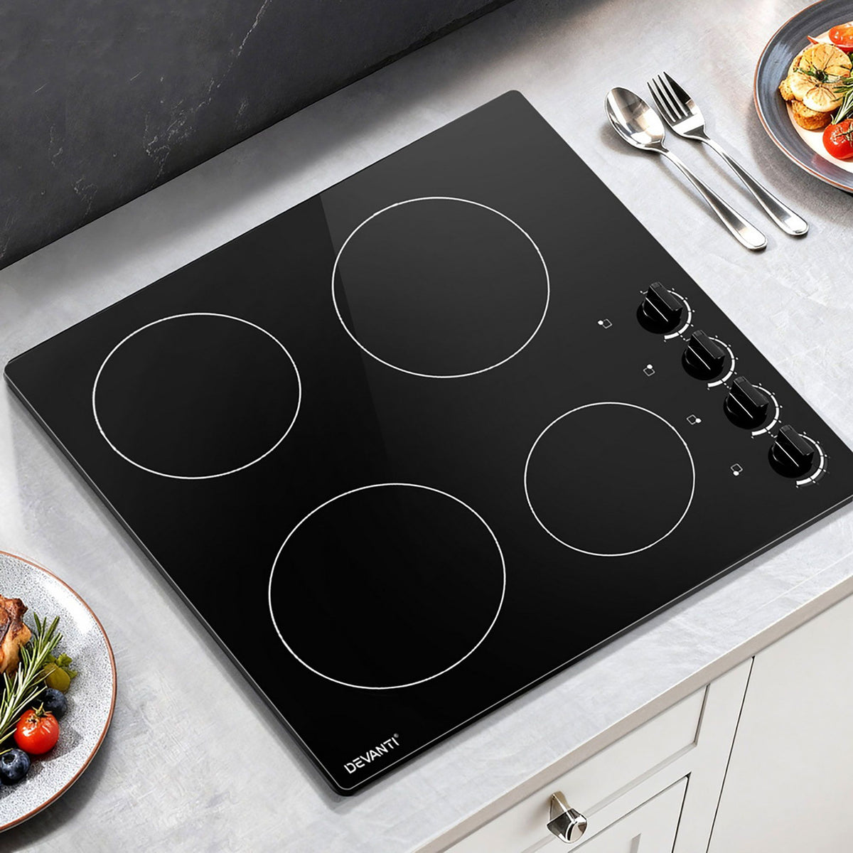 Ceramic Electric Cooktop – 4 Zones, 60cm Black Glass
