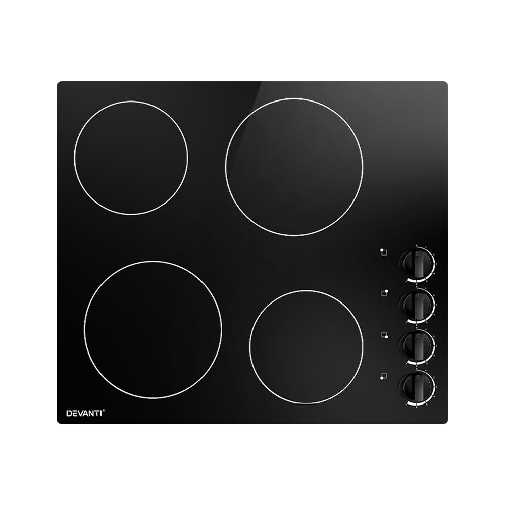 Ceramic Electric Cooktop – 4 Zones, 60cm Black Glass