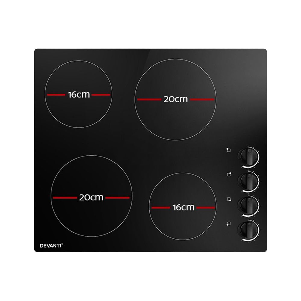 Ceramic Electric Cooktop – 4 Zones, 60cm Black Glass
