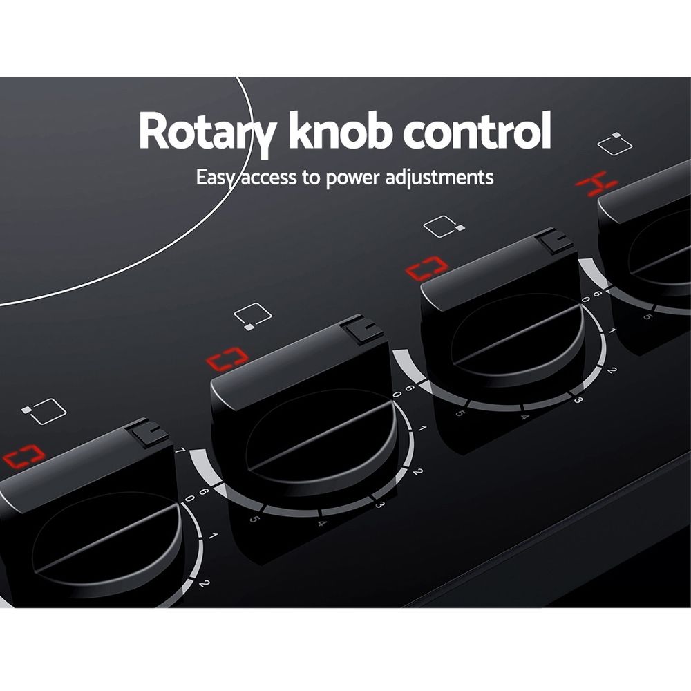 Ceramic Electric Cooktop – 4 Zones, 60cm Black Glass