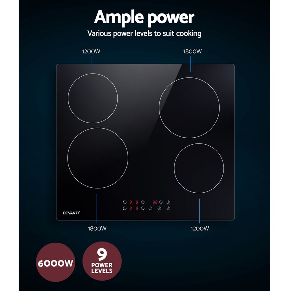 Ceramic Electric Cooktop – Touch Control, 60cm Black Glass