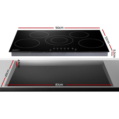 Electric Ceramic Cooktop – 6 Zones, 90cm Black Glass