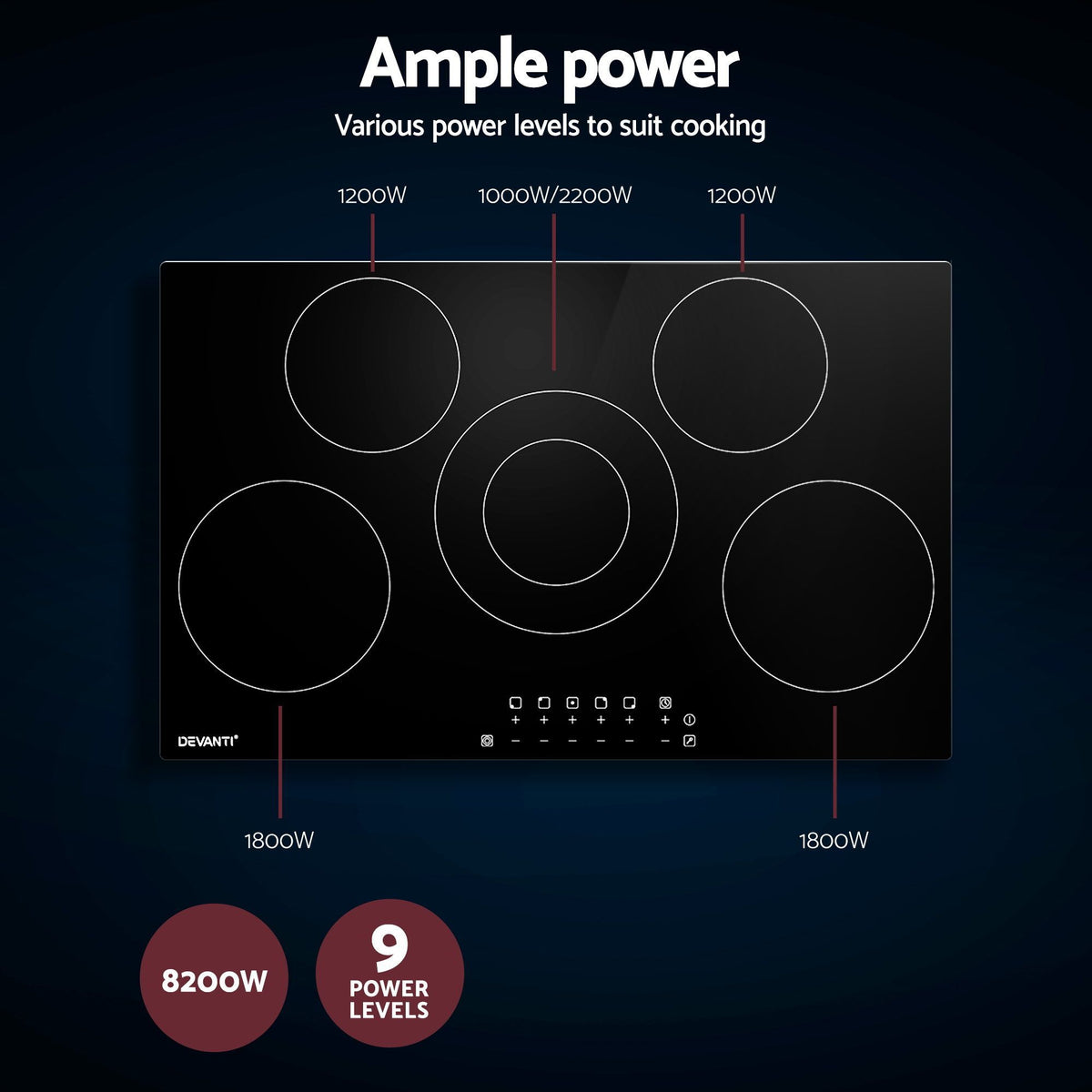 Electric Ceramic Cooktop – 6 Zones, 90cm Black Glass