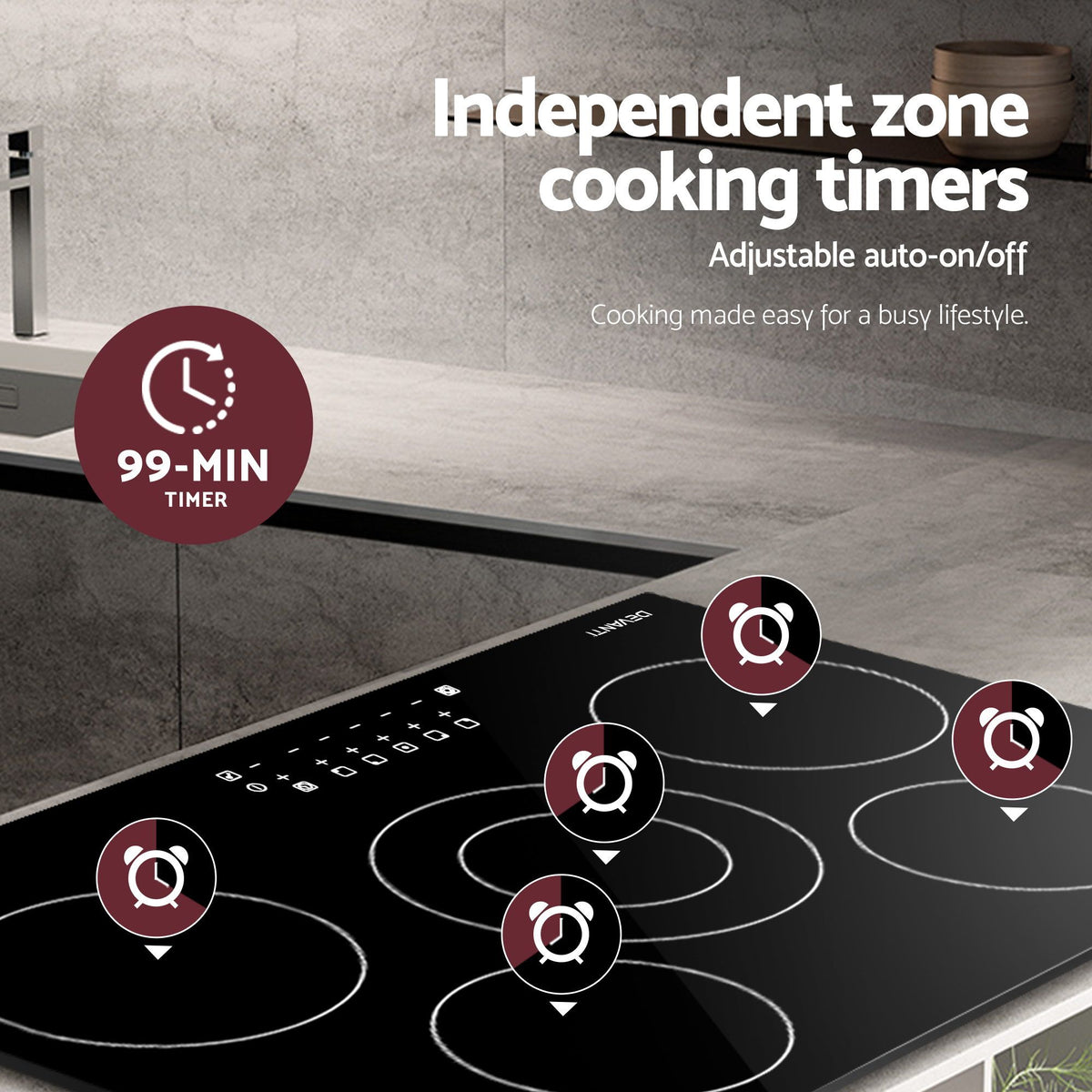 Electric Ceramic Cooktop – 6 Zones, 90cm Black Glass